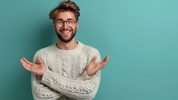 Young Man Smiling with Glasses in Casual Sweater