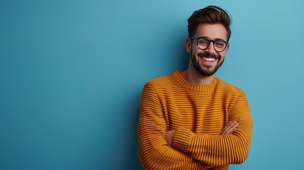 Young Man Smiling with Glasses in Casual Sweater