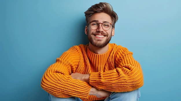 Photo young man smiling with glasses in casual sweater