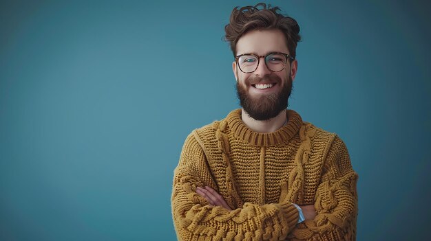 Young Man Smiling with Glasses in Casual Sweater