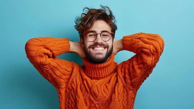 Photo young man smiling with glasses in casual sweater