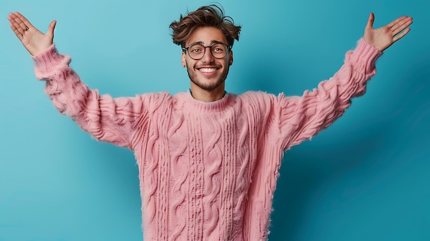 Photo young man smiling with glasses in casual sweater