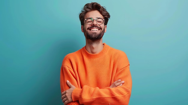 Photo young man smiling with glasses in casual sweater