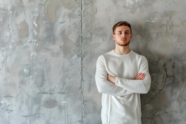 Photo young man standing against wall