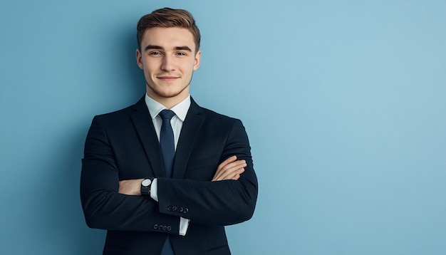 Photo a young man in a suit with the word quot on the front