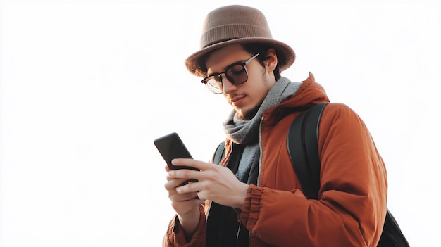 Young Man Using Mobile Phone in Urban City