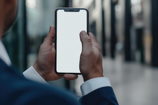 young man using mobile phone with a blank screen modern communication technology