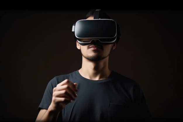 Young man using virtual reality headset VR