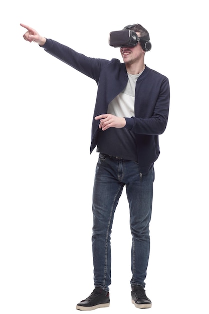 Young man in a virtual reality helmet