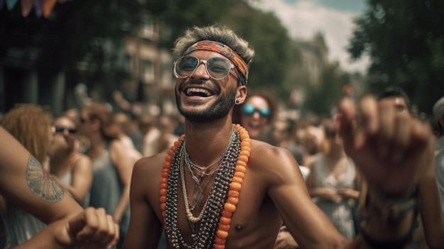 Young man walking in the pride parade generative ai