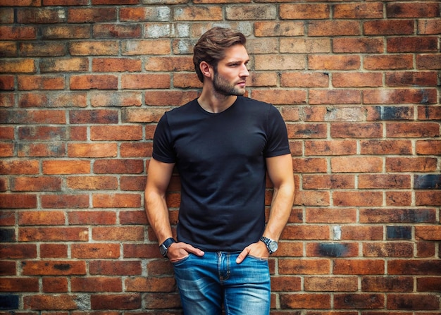 Young man wearing blank black tshirt mockup Young Model Shirt Mockup Boy wearing black tshirt