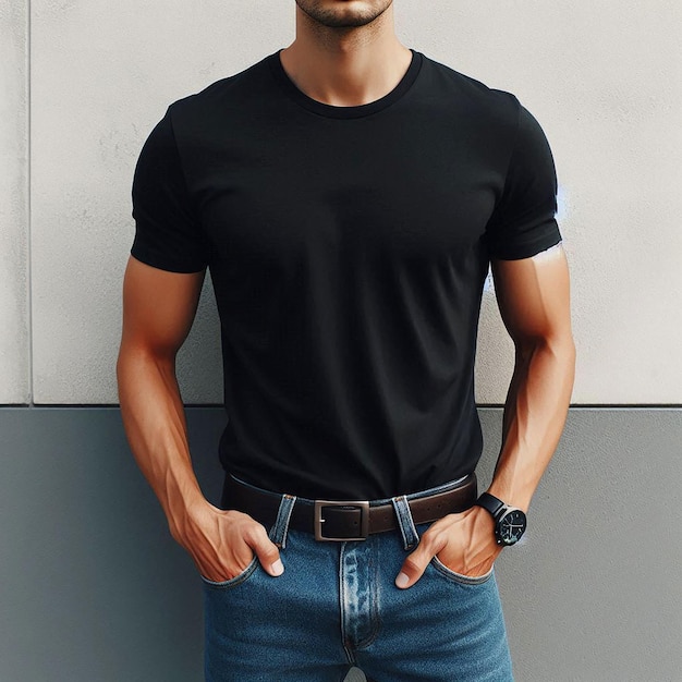 Young man wearing blank black tshirt mockup Young Model Shirt Mockup Boy wearing black tshirt