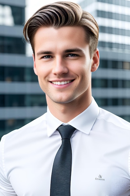 Young man wearing dress shirt and tie in the city background