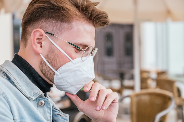 Young man wearing a face mask