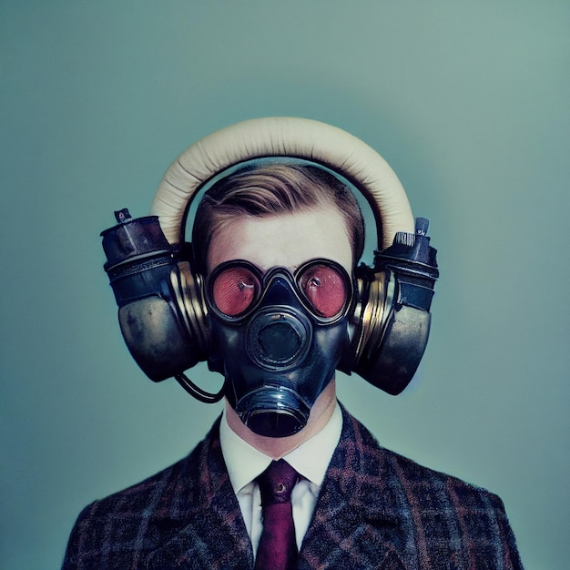 Young man wearing gas mask portrait illustration