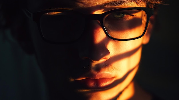 Photo a young man wearing glasses and a shadow of a mans face