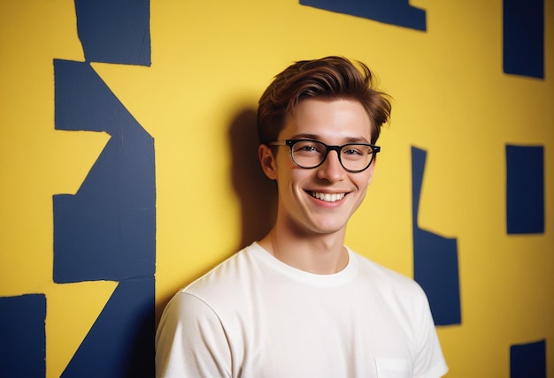 Photo a young man wearing glasses and a white shirt smiles for a photo