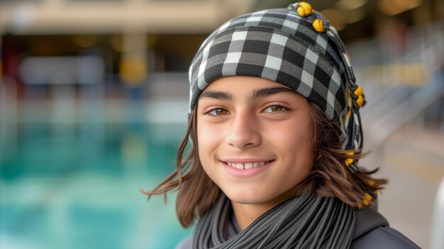 Young Man Wearing Hat and Scarf in Urban Setting