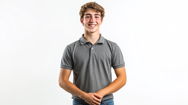 Photo a young man wearing a polo shirt with the word on it