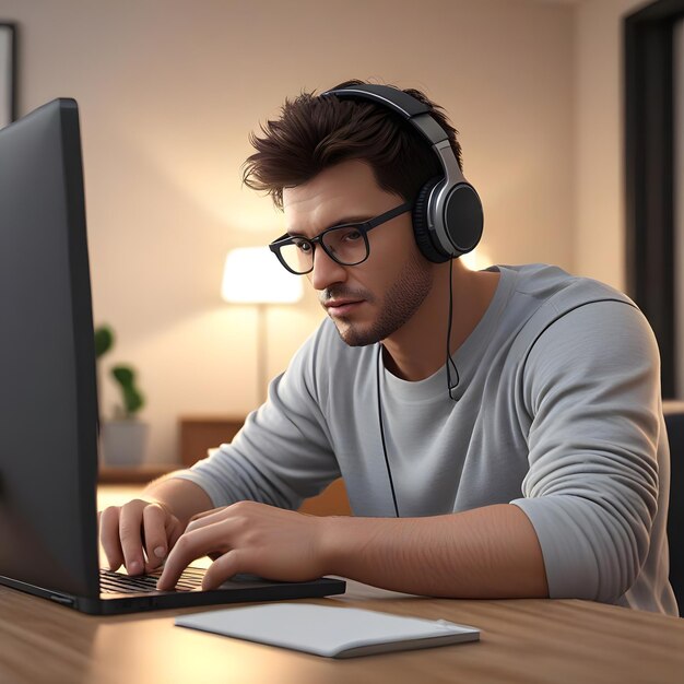 Young man wearing virtual reality goggles Future technology concept 3D Render