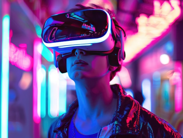 A young man wearing VR glasses