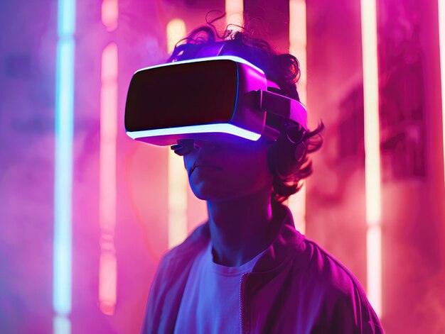 A young man wearing VR glasses