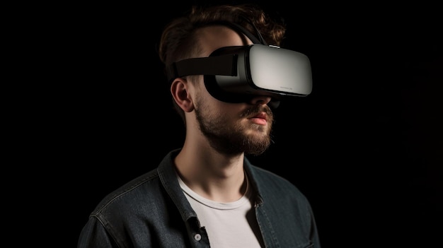 Young man wearing VR goggles Generative ai