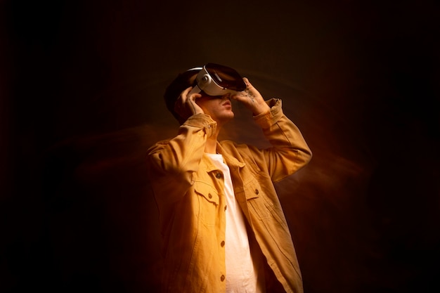 Young man wearing vr goggles