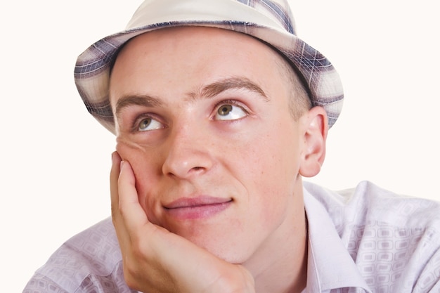 A young man in  on a white background