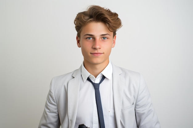 a young man in a white shirt and tie