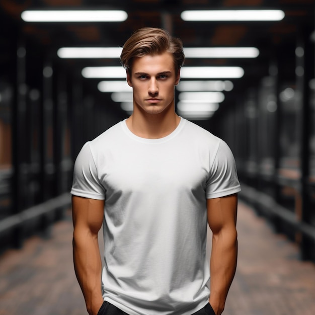 A young man in a white tshirt mockup