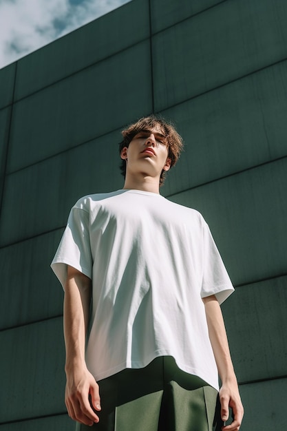 Photo young man in white tshirt modeling