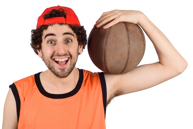 Photo young man with basketball ball.