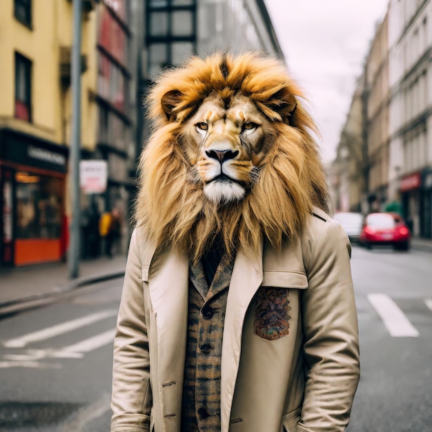 young man with beard and mustache wearing stylish coat standing on city streets young man with