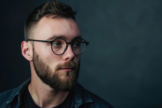 Young man with beard and round glasses