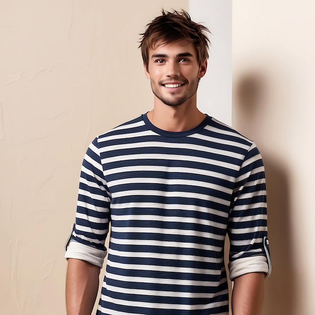 Young man with a beard and a striped shirt