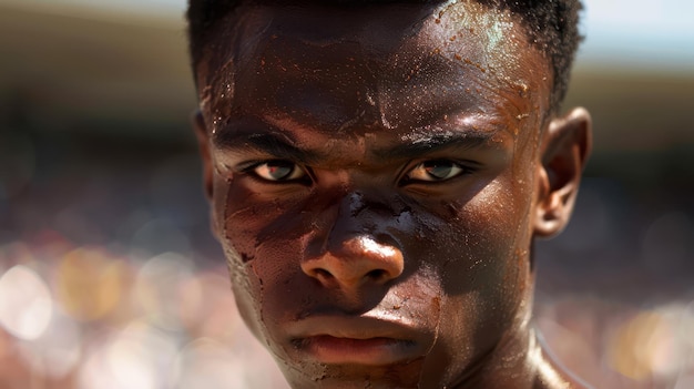 Photo a young man with a black face and a black shirt