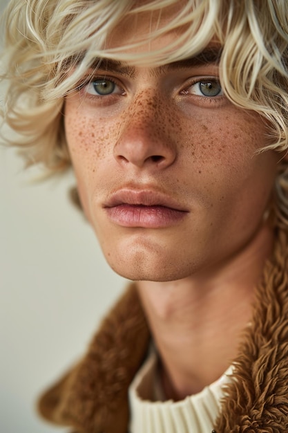 Photo young man with blonde hair and freckles