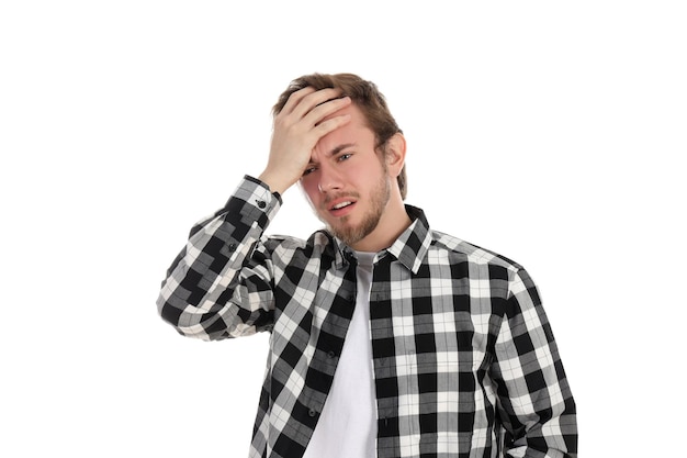 Young man with cold isolated on white background