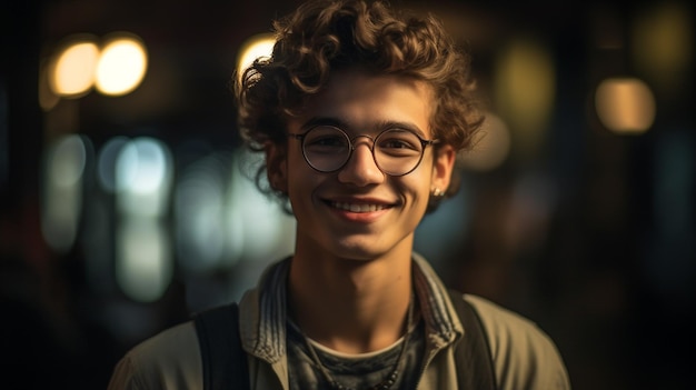 A young man with glasses smiles at the camera.