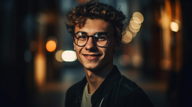 A young man with glasses smiles at the camera.