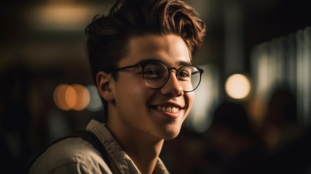 A young man with glasses smiles at the camera.