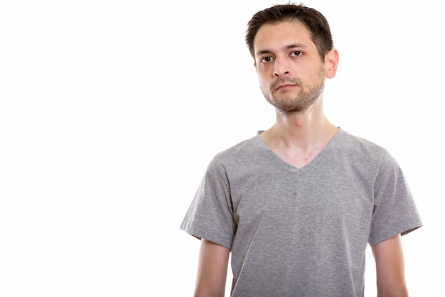 young man with gray t shirt