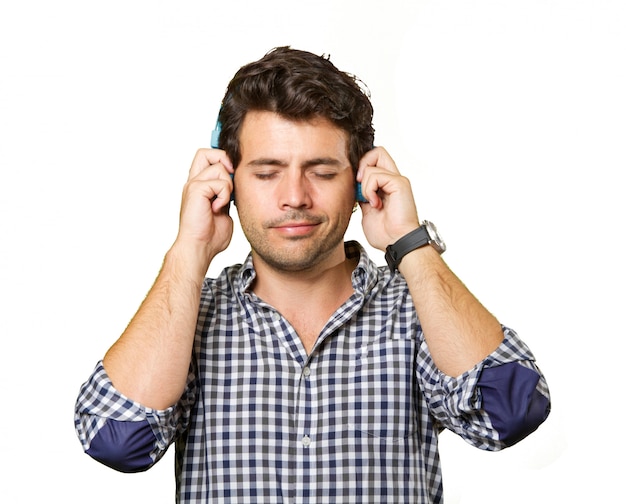 Young man with headphones isolated