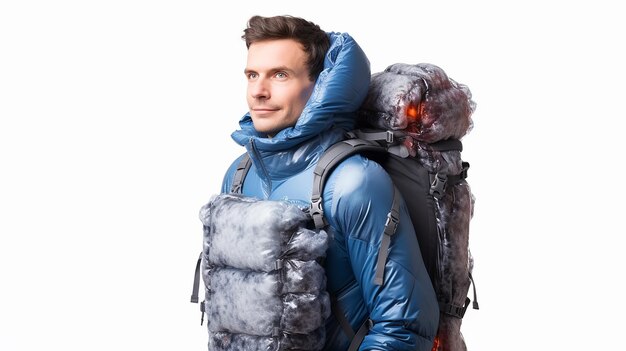 Photo young man with thermal backpack isolated