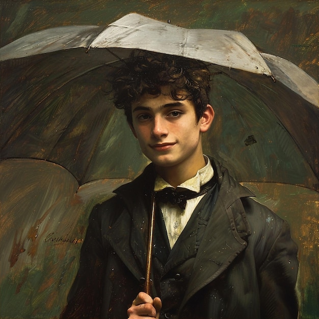 Young man with an umbrella ready for rain