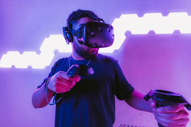 Young man with virtual reality glasses