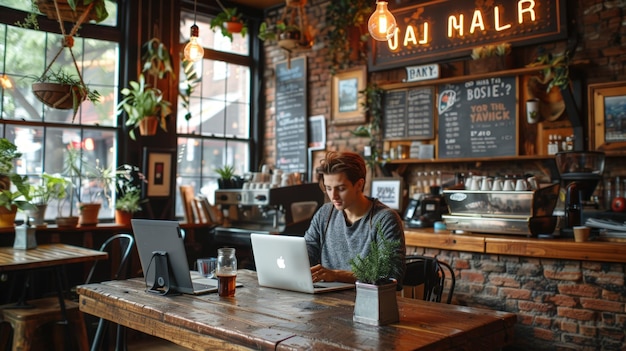 Young Man Working in a Coffee Shop