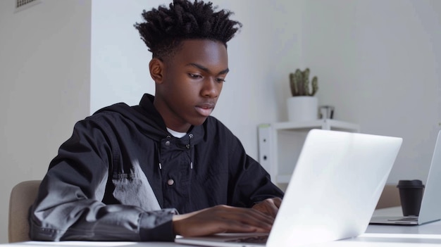 A Young Man Working on Laptop