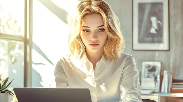 Photo young man working with laptop in office